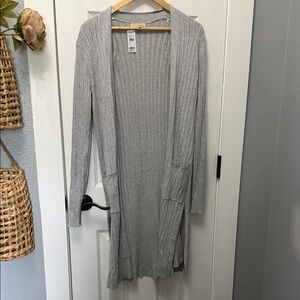Sky and Sparrow Light Gray Ribbed Open-Front Cardigan